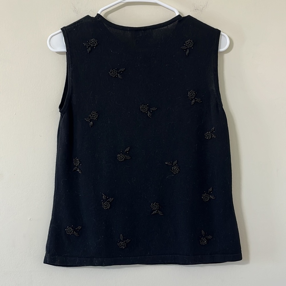 Talbots Black Beaded Detail Silk Cashmere Blend Lightweight Sweater Vest Size M - Picture 5 of 6